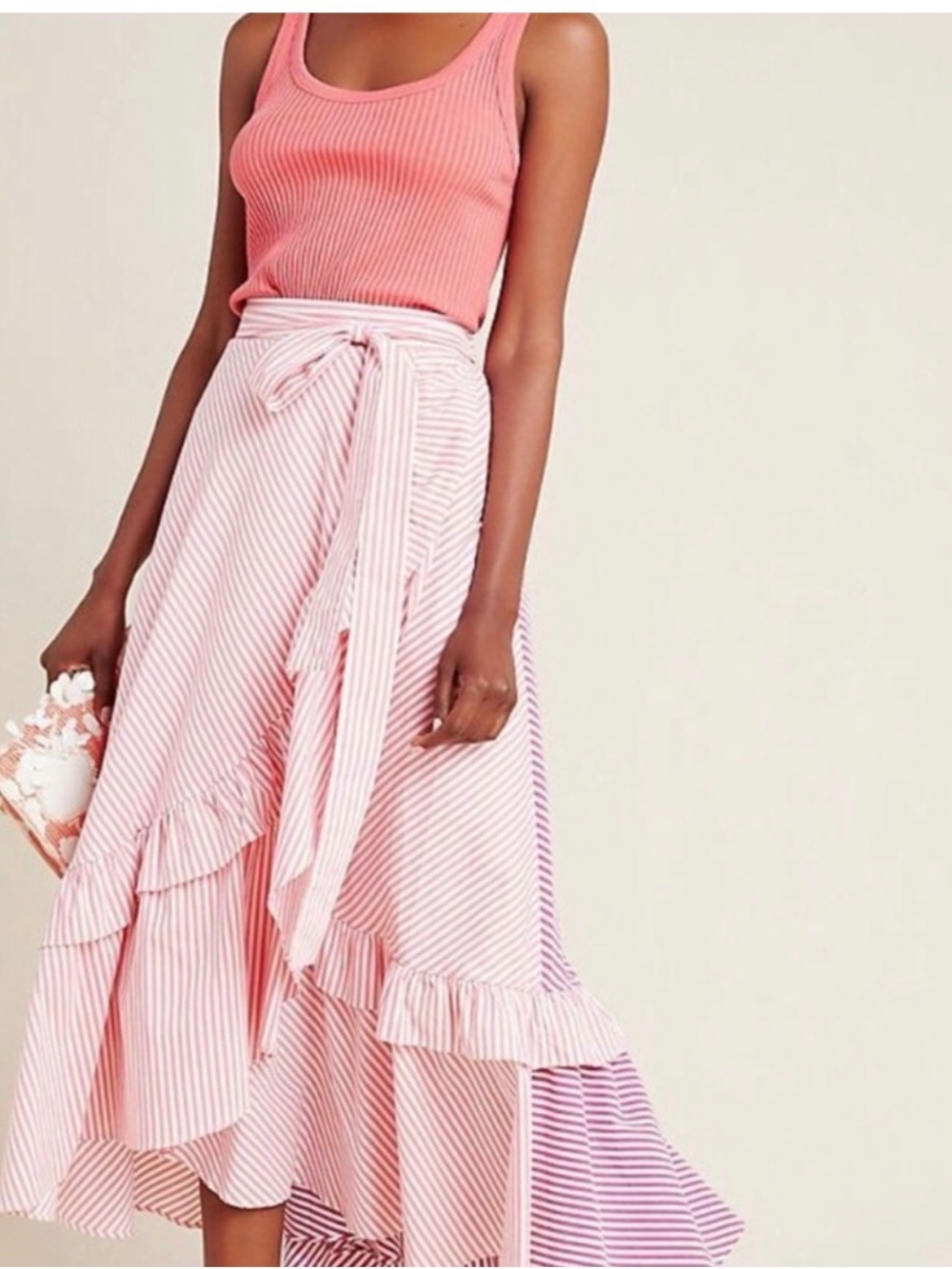 Anthropologie Pink Striped Wrap Maxi Skirt